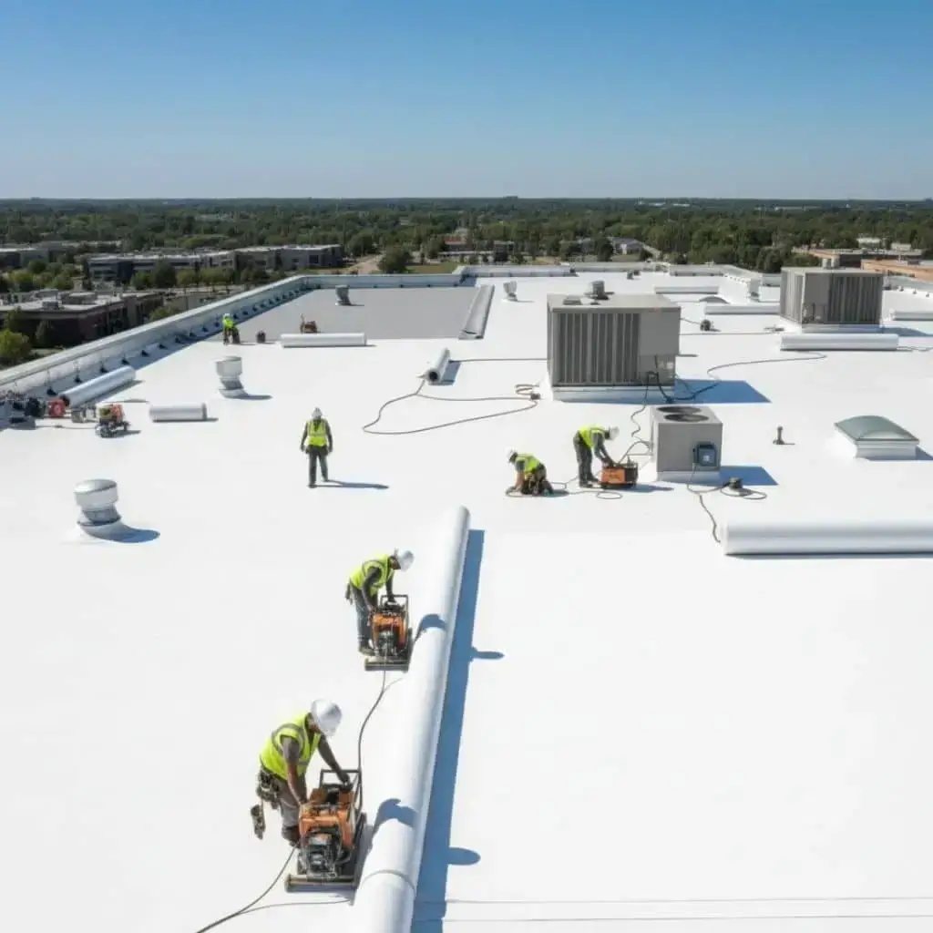Large scale commercial TPO flat roofing project Georgia